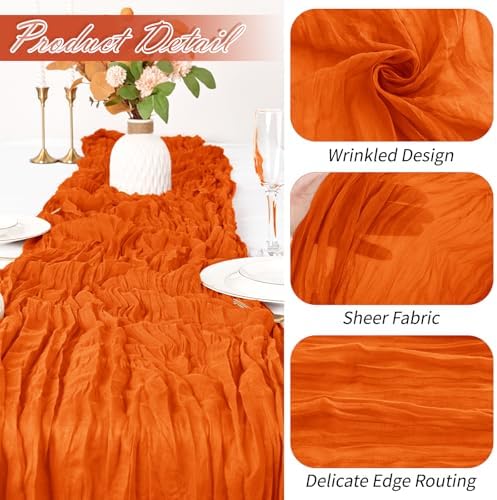 15 Pack Orange Cheesecloth Table Runner 17 x 108 inch Cheese Cloth Table Runners 9ft Orange Table Runner Rustic Romantic Sheer Gauze Runner for Wedding Party Baby Shower Table Decoration