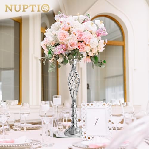 NUPTIO Silver Centerpiece Stand for Table, Twist Style, 22.8" Tall, 2 Pcs