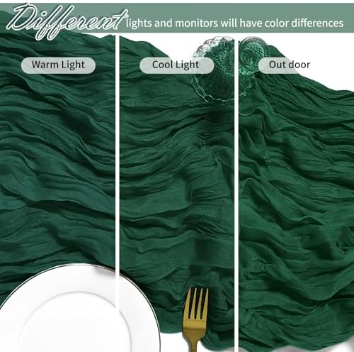 12 Pack Emerald Green Cheesecloth Table Runner 17 x 108 Inch Gauze Table Runner Fabric Semi Sheer Cheese Cloth Table Decor Bulk for Rustic Romantic Wedding Baby Shower Table Decoration