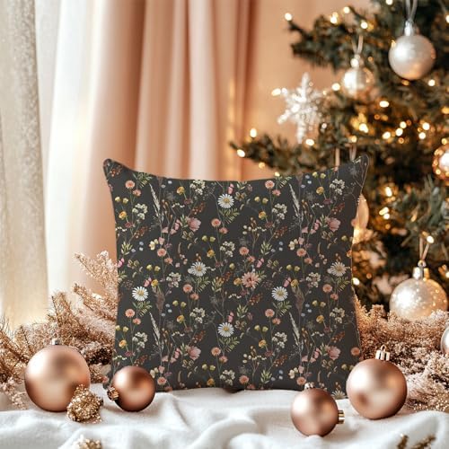 Rustic Moody Wildflower Pillow Cover 18x18 Double-Sided, Vintage Spring Boho Daisy Floral Botanical Decorative Throw Pillow Cover for Home Bedroom Living Room