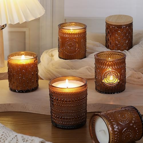 12Pack Amber Candle Jars - 3 Styles Candle Jar with Lids for Any Décor