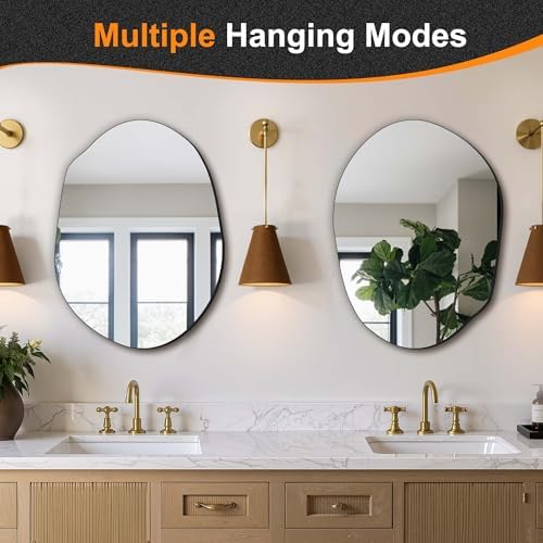 Delma Irregular Wall Mirror, 24"x18" | Compact Asymmetrical Cloud Shape, Frameless, Bathroom, Bedroom & Hallway, Modern Boho, Wall-Mounted