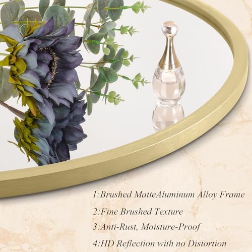 AOAOPQ Wall Mirrors Hanging Bedroom Mounted Dressing Mirror Aluminum Alloy Frame for Dining Room Entryway Hallway 16 inch Light Gold