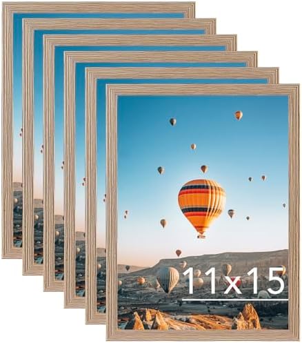 JCJMY 11x15 Rustic Brown Picture Frame Set of 6, Horizontal and Vertical Formats for Wall Hanging, 11 x 15 Wall Gallery Poster Photo Frames with Shatter Resistant Plexiglass, 6 Pack, Rustic Brown