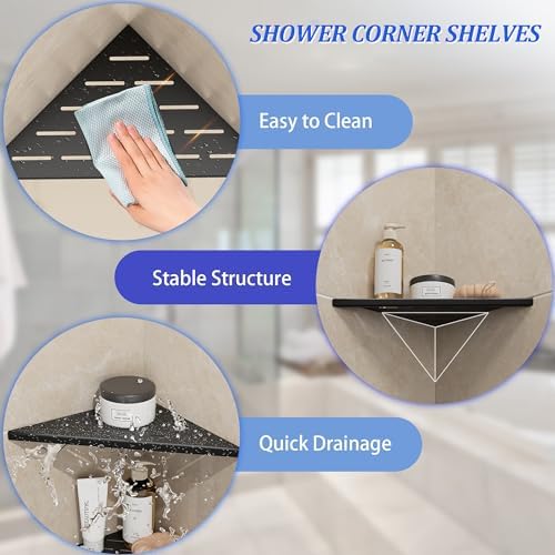 Neodrain 10 Inch Black Corner Wall Shelf for Tile Wall Insert, Set of 2