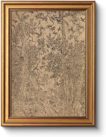 WHASAYART Gold Framed Vintage Wall Art for Living Room, Tree Painting Prints Shelf Decor for Kitchen, Antique Sketch Bedroom Wall Art, Landscape Pictures Gifts for Family - Forest Cabin 16L x 12W