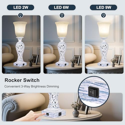 3-Way Dimmable Table Lamp with 2 USB Charging Ports, Washed Blue Finish