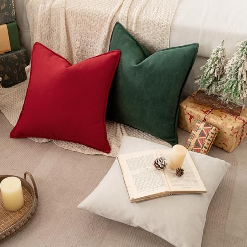 MIULEE Pack of 2 Red Decorative Chenille Pillow Covers 20x20 Inch