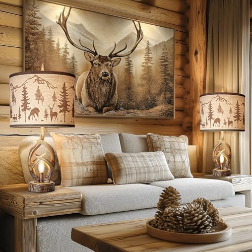 Scenekoy Antlers Rustic Table Lamp Set of 2 with Night Light for Bedroom