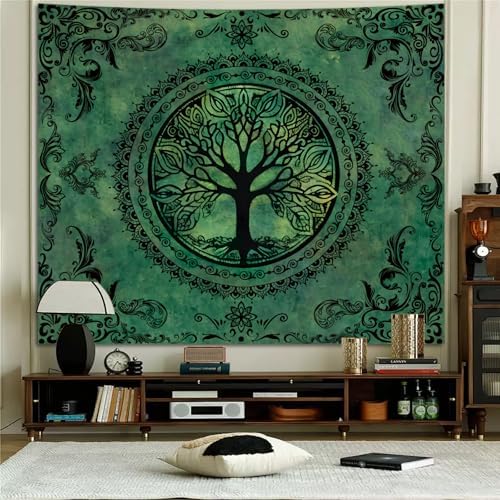 Green Boho Tapestry for Bedroom, Large Hippie Tree of Life Wall Tapestries
