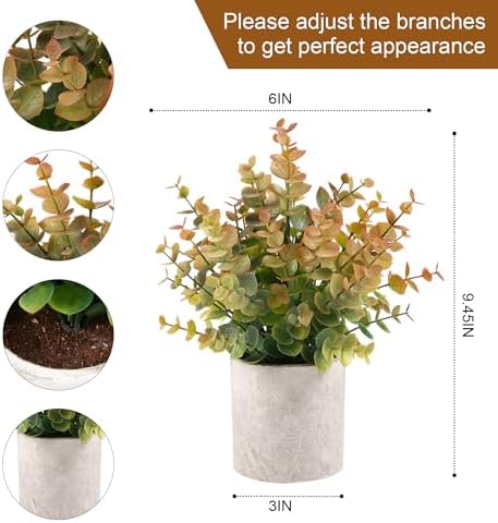Coferset 2 Pack Small Fake Plants Eucalyptus Potted,Yellow