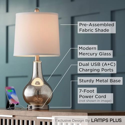 Ledger 21 3/4" High Table Lamp USB Set of 2 Mercury Glass Accent Modern