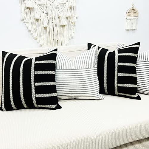 Slow Cow Black White Patchwork Throw Pillow Covers 18 x 18 Inch Pack of 2