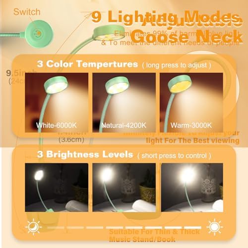 KTEBO 2 Pack Rechargeable Book Light Clip-On Reading Light for Books in Bed