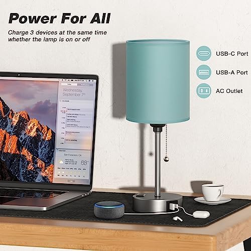 Small Bedside Table Lamp for Bedroom - Desk Lamp with USB Ports for Dorm