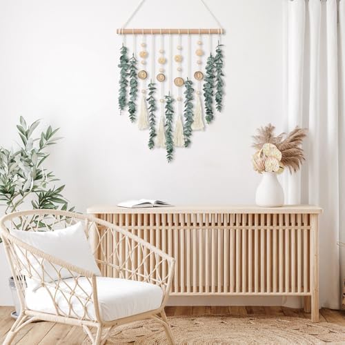 Artificial Eucalyptus Wall Hanging Faux Greenery Decor with Wicker Balls