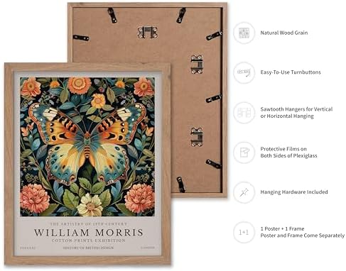 Poster Master William Morris Poster - Butterfly Print - Botanical Art - Flower Art - Exhibition Artwork - Animal Creation - Floral Piece - Aesthetic Illustration - Office or Living Room Decor - 11x14 Beige Framed