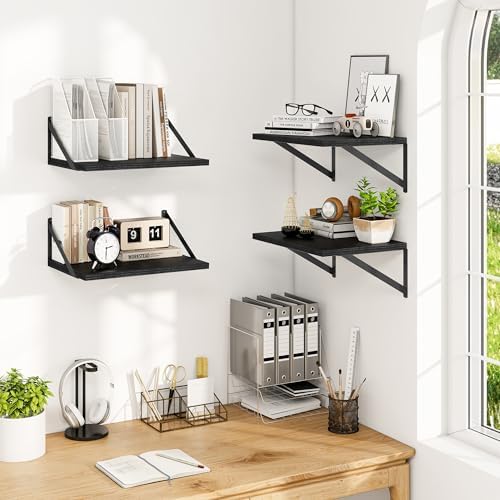 Heimlove 16W x 12D Deep Floating Shelves Set of 4 Black