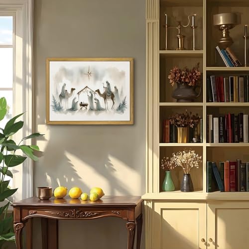 Framed Jesus Wall Art, Christian Wall Decor Paintings, Jesus Nativity Canvas Print Picture, Large Religious Room Decor Oin Painting for Living Bedroom Church 12x16 Inch