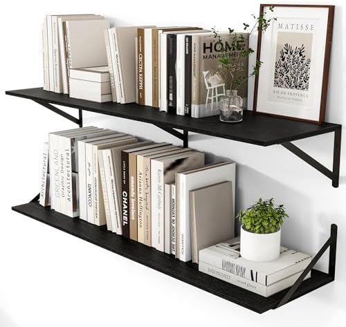 Heimlove 44W x 12D Deep Floating Shelves Set of 2 Black