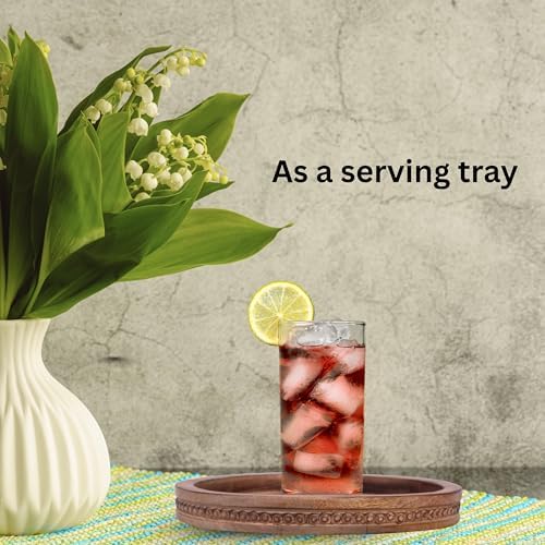 Natural Wooden trays, Serving Bowl for Salad, Veggies and Fruits, Large Deep for Family, Party (Round Serving Tray)