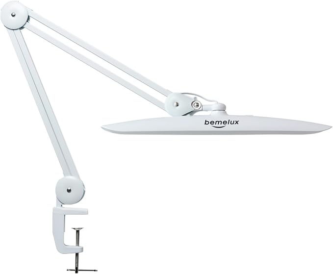 LED Desk Lamp with Clamp,Dimming Task Lamp for Reading Desktop Office Workbench Table Architect Sewing Study Home Craft,Bright 117PCS LEDs,2200 Lumens 20 Inch Metal Swivel Arm Work Lamp(White)