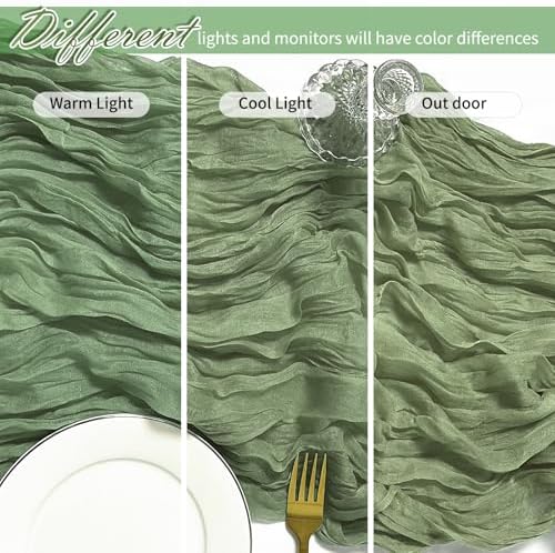 12 Pack Sage Green Cheesecloth Table Runner 17 x 108 Inch Gauze Table Runner Fabric Semi Sheer Cheese Cloth Table Decor Bulk for Rustic Romantic Wedding Baby Shower Table Decoration