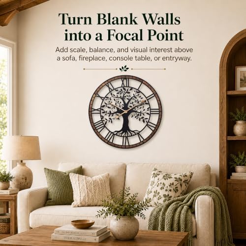 16 Inch Roman Numerals Tree Wall Clock for Living Room Decor,Wood Frame