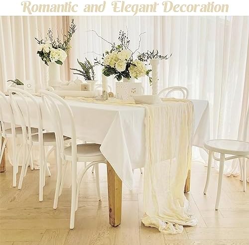 Beige 10FT Cheesecloth Table Runner Boho Gauze Fabric Table Runner Rustic Sheer Runner for Wedding Bridal Baby Shower Birthday Party Boho Table Decor（1 Pack Beige）