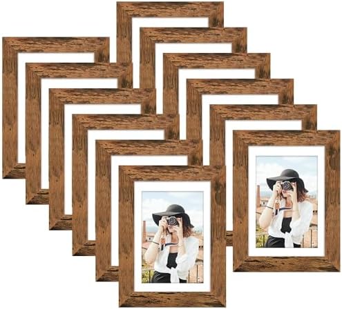 Picrit 4x6 Picture Frame Set of 12, Modern Gallery Wall Frames, Brown