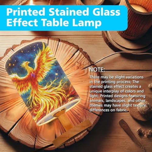 Phoenix Table Lamp LED 3-Color Pressed Bedside, Phoenix Shade Lamp with Wood Base for Bedroom Living Room Desk Office TL01