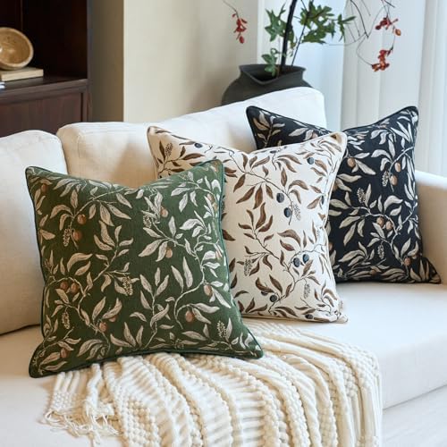 Alerfa Green Floral Throw Pillow Cover 18 x 18 Inch Sqaure Luxury Decorative Pillow Cover for Couch Living Room Bedroom