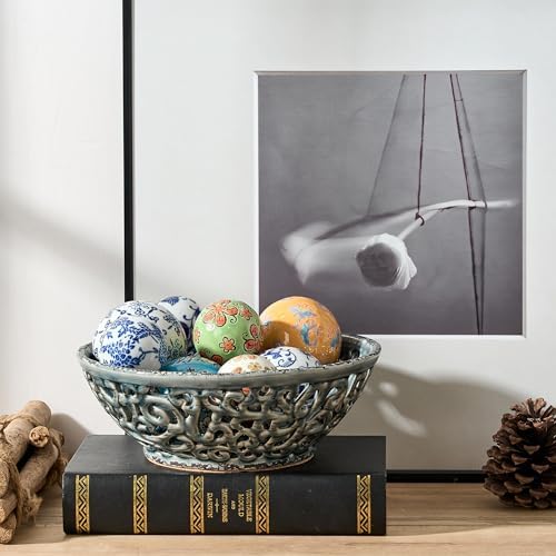 SIDUCAL Ceramic Fruit Bowl for Kitchen Counter,Decorative Fruit Basket with Holes, 10.43" Large Hollow Out Fruit Vegetable Holder Bowl for Table Decor, Gray