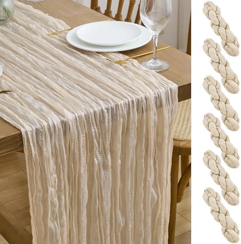 Asee'm 6pcs Beige Cheesecloth Table Runner Summer 10FT Boho Gauze Rustic