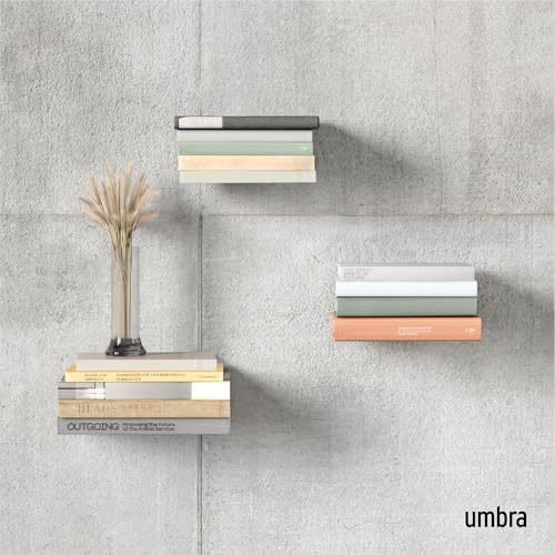 Umbra Conceal Floating Bookshelf, Metal Wall Shelf, Set of 3, Small, Silver
