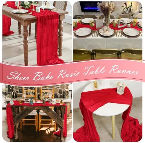 15 Pack Red Cheesecloth Table Runner 17 x 108 inch Cheese Cloth Table Runners 9ft Red Table Runner Rustic Romantic Sheer Gauze Runner for Wedding Party Baby Shower Table Decoration