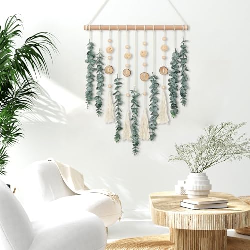 Artificial Eucalyptus Wall Hanging Faux Greenery Decor with Wicker Balls
