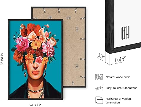 HAUS AND HUES Frida Kahlo Wall Art & Feminist Poster - Chicano Art Wall Decor Latino Chicana Mexican Artwork Flowers Print (Framed Black 24" x 36")