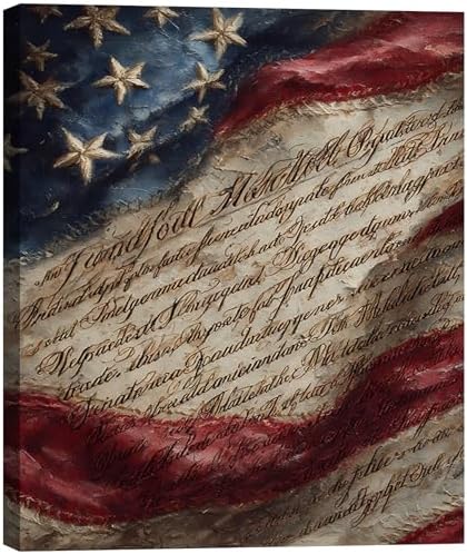 RIBNTAK 4th of July Wall Art Canvas Prints Pictures Patriotic American Flag Artwork Constitution Decor Americana Wall Decor Rustic Vintage Home Decorations for Living Room Bedroom Office Farmhouse