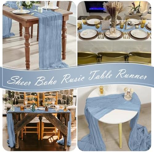 30 Pack Dusty Blue Cheesecloth Table Runner 17 x 108 inch Cheese Cloth Table Runners 9ft Blue Table Runner Rustic Romantic Sheer Gauze Runner for Wedding Party Baby Shower Table Decoration