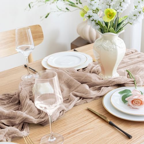 Asee'm 3pcs Nude Pink Cheesecloth Table Runner Summer Boho Rustic 10FT