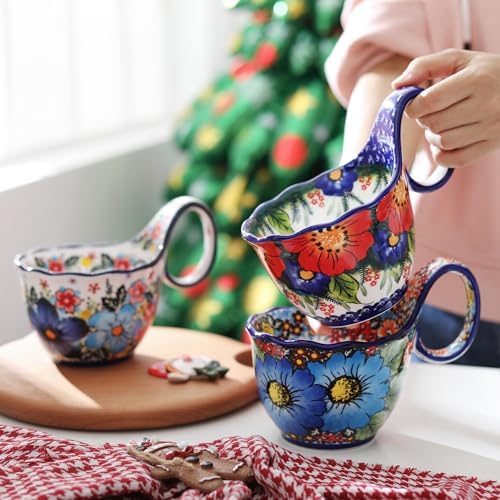 ALMA 16oz Large Soup Bowl Microwave Safe, Floral Soup Bowl with Handle