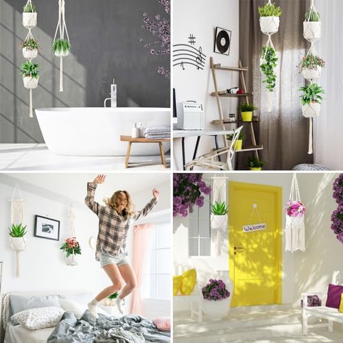 SFENNGPET Macrame Plant Hangers, 6Pack Hanging Planters for Indoor Plants