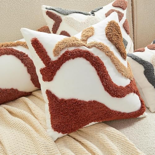 lifein Boho Pillow Covers 18x18 Set of 2 Boho Tufted Throw Pillow Covers Aesthetic Decorative Cushion Covers Farmhouse Pillow Case for Couch Sofa Bed Living Room,Home Decor