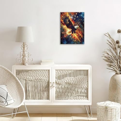 Eagle American Flag Canvas Wall Art Patriotic Pictures Art Painting Military Prints Eagle Modern Artwork for Bathroom Living Room Bedroom Office Framed Wall Decor 16"x24"