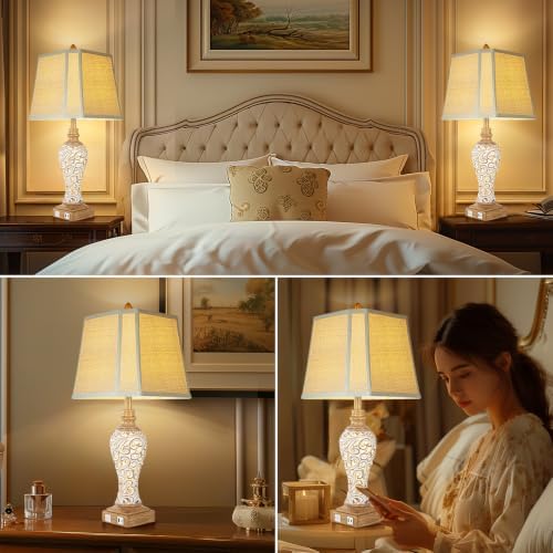 Rustic Table Lamp Set of 2 for Living Room with Night Lights, 28.5" Tall