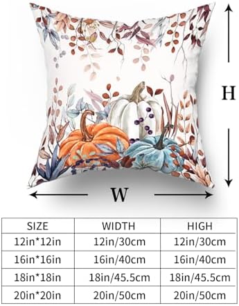 Giwawa Fall Pillow Covers Set of 2 16x16 Inch Orange Blue White Pumpkins Autumn Leaves Thanksgiving Cushion Covers Farmhouse Decorative Square Double Sided Throw Pillowcases for Indoor Outdoor Holiday