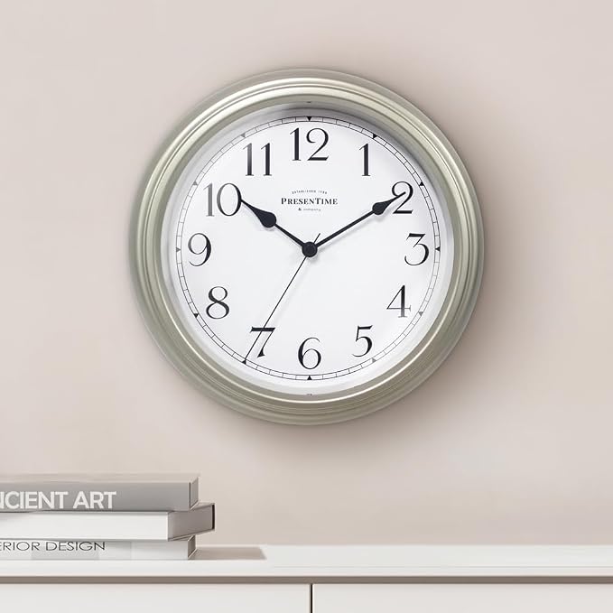Presentime Chic Home Collection 10" Molly Clock | Silent No Ticking, Silver Color. Modern Decorative Wall Clock for Kitchen, Kid's Room, Bathroom, Bedroom, and Office
