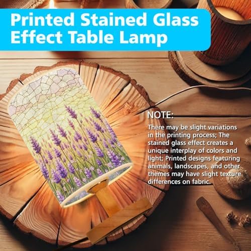 Lavender Table Lamp LED 3-Color Pressed Bedside, Lavender Shade Lamp with Wood Base for Bedroom Living Room Desk Office TL01