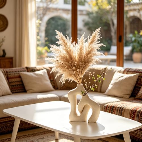 White Ceramic Decorative Vases Set of 2, Nordic Minimalist Modern Vases for Table, Wedding, Living Room, Bedroom, Office Home Decoration